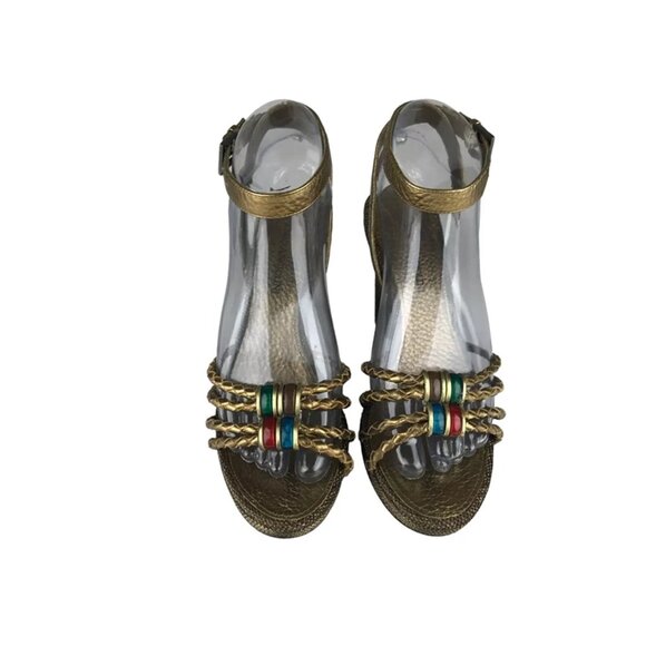 Enzo Angiolini Womens Gold Open Toe Adjustable Strap Wedge Slingback Sandal US 6 - Picture 4 of 10